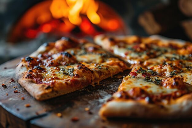 Délicieuse pizza italienne sur la table près du four cuite dans un four à bois