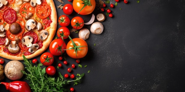 Une délicieuse pizza italienne vue rapprochée d'en haut place pour le texte génératif ai
