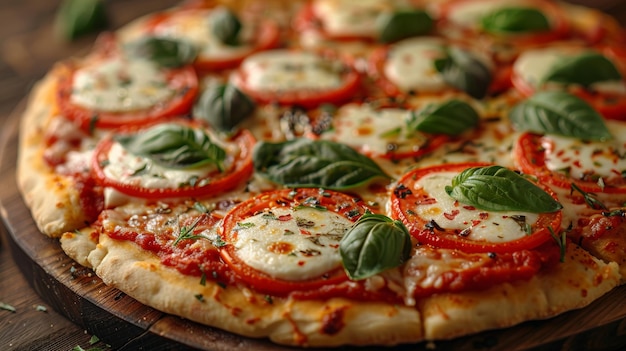 Photo une délicieuse pizza margherita avec une sauce tomate vibrante et de la mozzarella fondue