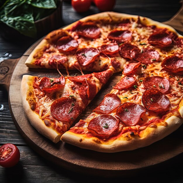 Délicieuse pizza avec saucisse au pepperoni au fromage et légumes salés