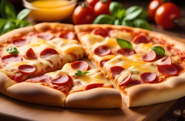 Photo une délicieuse pizza avec des saucisses et du fromage. une pizza italienne.