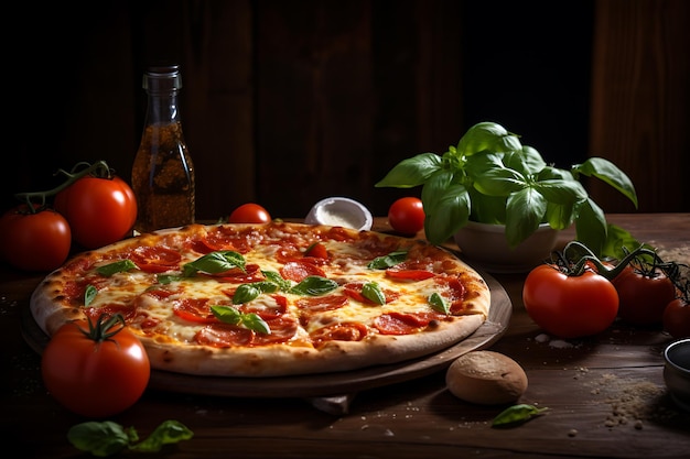 délicieuse pizza servie sur la table créée par la technologie générative ai