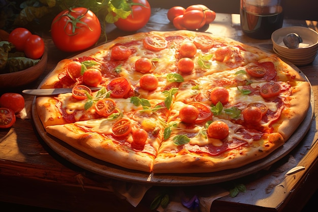 Une délicieuse pizza servie sur la table.