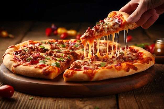 Photo une délicieuse pizza sur une table en bois