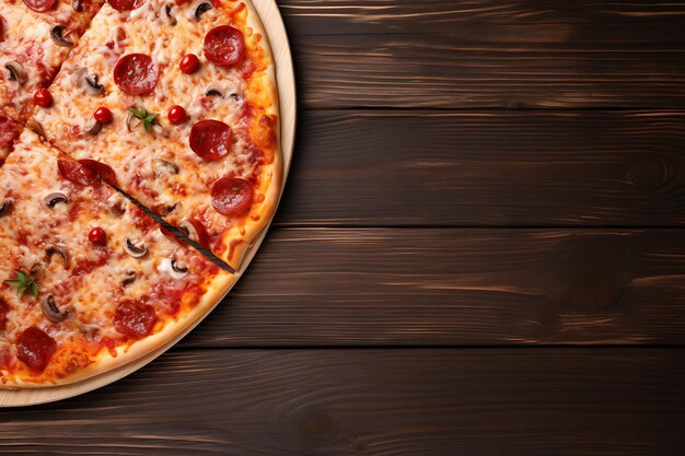 Photo une délicieuse pizza sur une table en bois