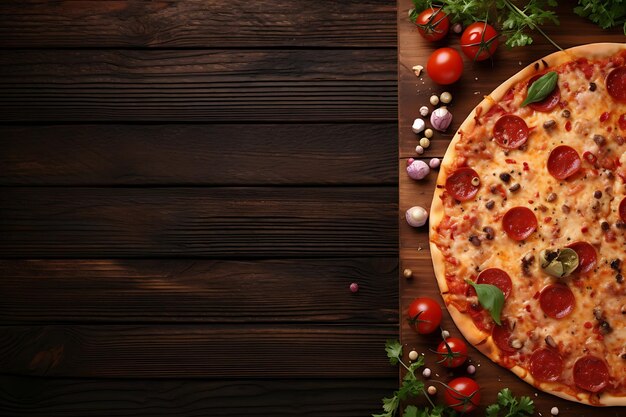 Photo une délicieuse pizza sur une table en bois