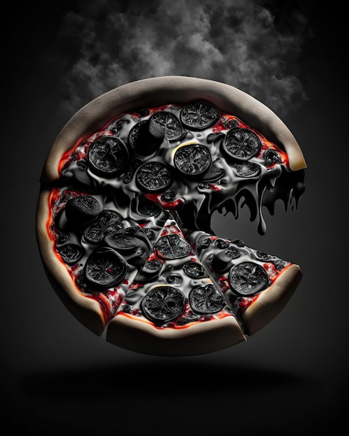 Photo une délicieuse pizza à la vapeur sur un fond noir