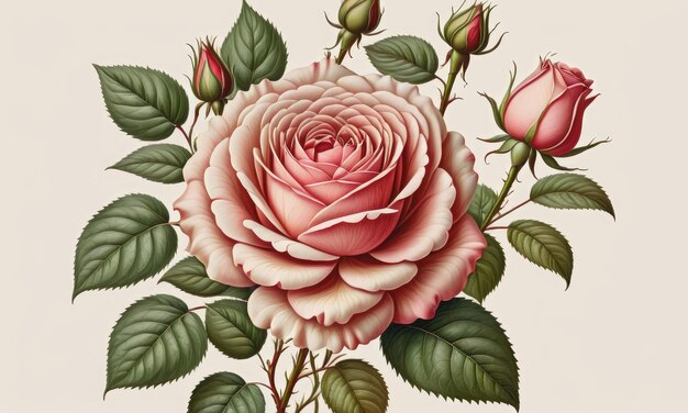 Une délicieuse plante à fleurs de rose comme dans une illustration botanique vintage