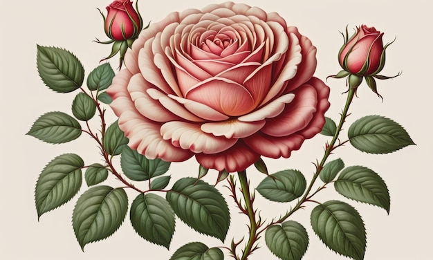 Une délicieuse plante à fleurs de rose comme dans une illustration botanique vintage