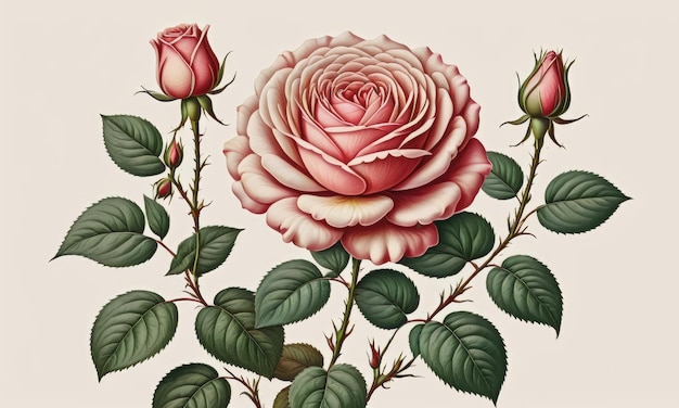 Une délicieuse plante à fleurs de rose comme dans une illustration botanique vintage