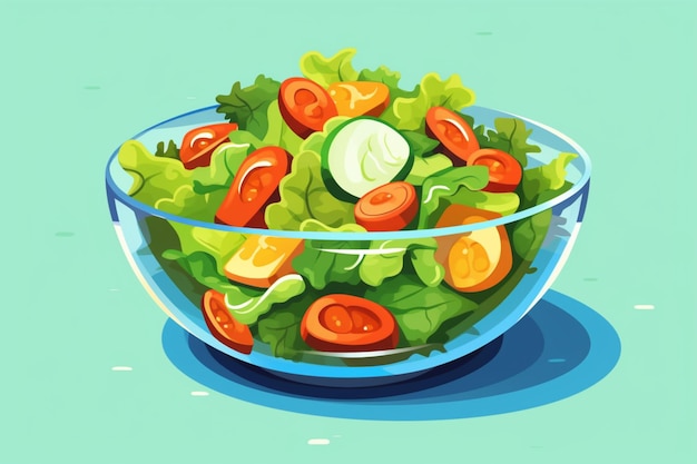 Délicieuse salade clipart fond cyan IA générative