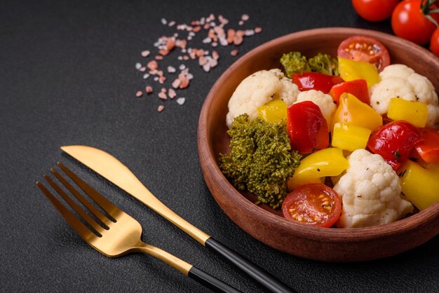 Délicieuse salade fraîche de brocoli, chou-fleur, poivrons et tomates cerises