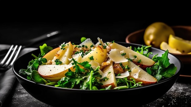 Une délicieuse salade avec des fruits et du fromage