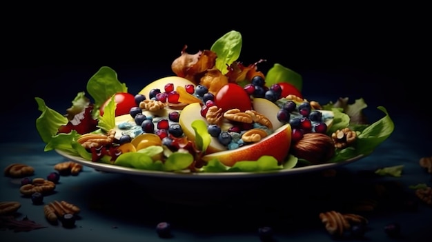 Une délicieuse salade avec des fruits et du fromage