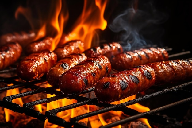 Une délicieuse saucisse grillée sur un gril flamboyant Generative Ai