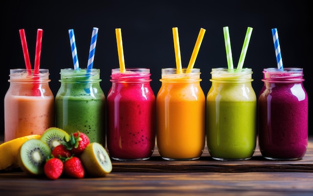 Délicieuse sélection de smoothies Boissons fraîches et fruitées