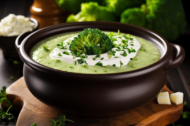 Une délicieuse soupe à la crème de brocoli verte faite maison.