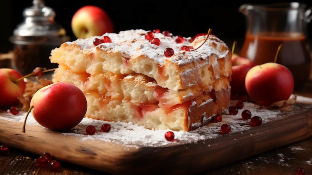 Une délicieuse tarte aux pommes fraîche et charlotte se trouve sur la table du café généré par l'IA