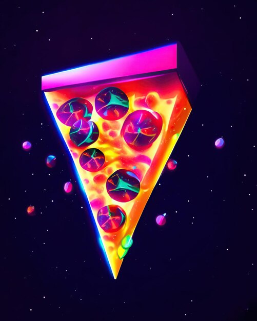 une délicieuse tranche de pizza dans le style néon
