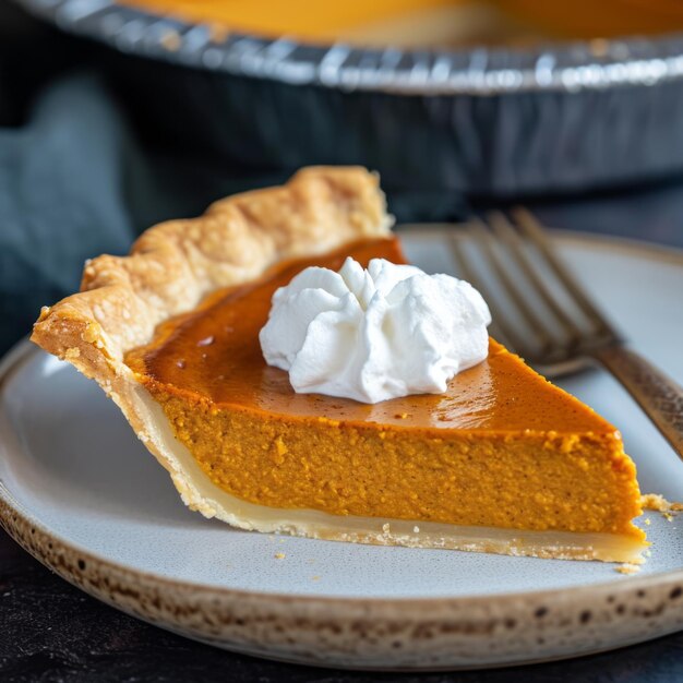 Photo une délicieuse tranche de tarte à la citrouille servie sur une assiette