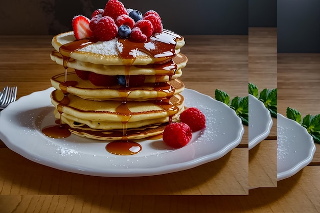 Délicieuses crêpes aux baies sur fond de bois ancien