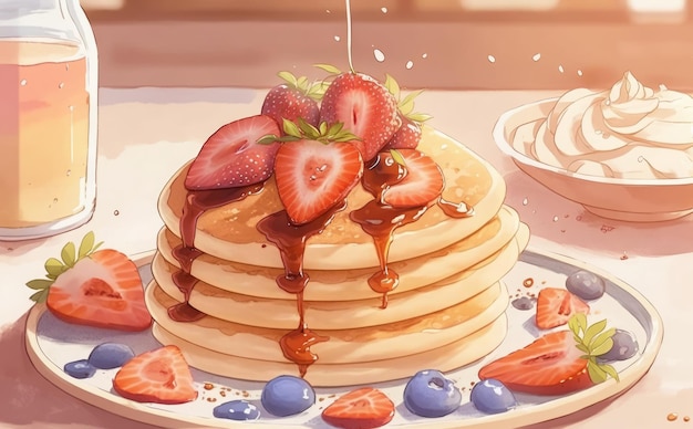 De délicieuses crêpes dessinées à l'aquarelle et des illustrations de pâtisserie générées par ai