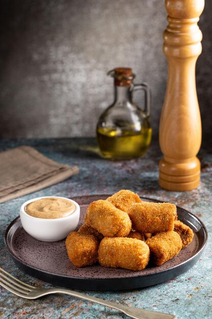 Photo délicieuses croquettes de viande frite croquette traditionnelle