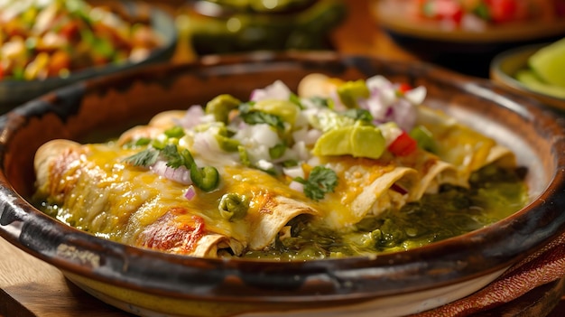 De délicieuses enchilades au fromage servies dans une casserole en fonte