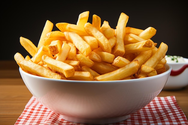 Délicieuses frites sur fond blanc