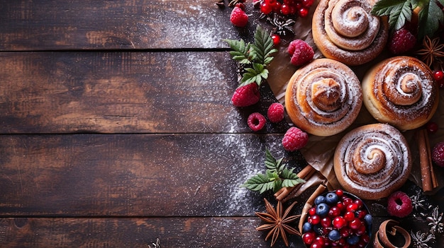 délicieuses pâtisseries sucrées avec des décorations de Noël sur la table en gros plan