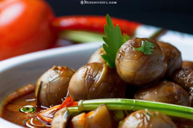 Photo délicieux adobong pugita plat de fruits de mer philippin prêt à servir de près