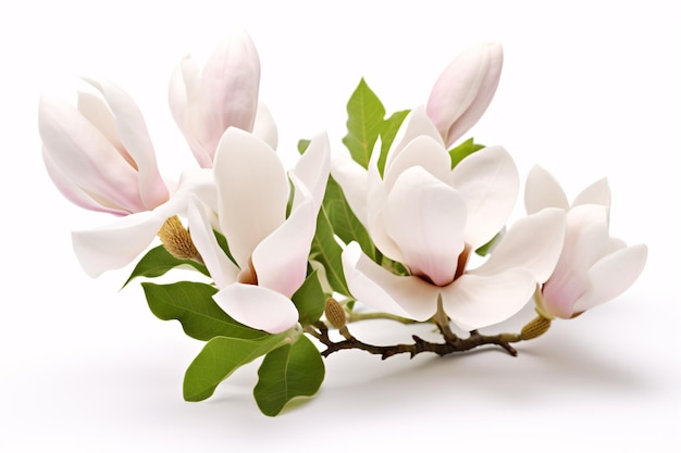 Un délicieux arrangement de fleurs de magnolia isolé sur une vue blanche