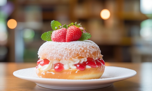 un délicieux beignet à la fraise