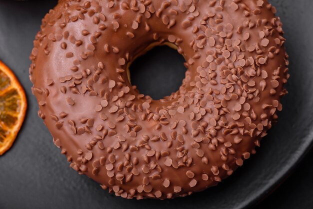 Délicieux beignet glacé au chocolat saupoudré de pépites de chocolat