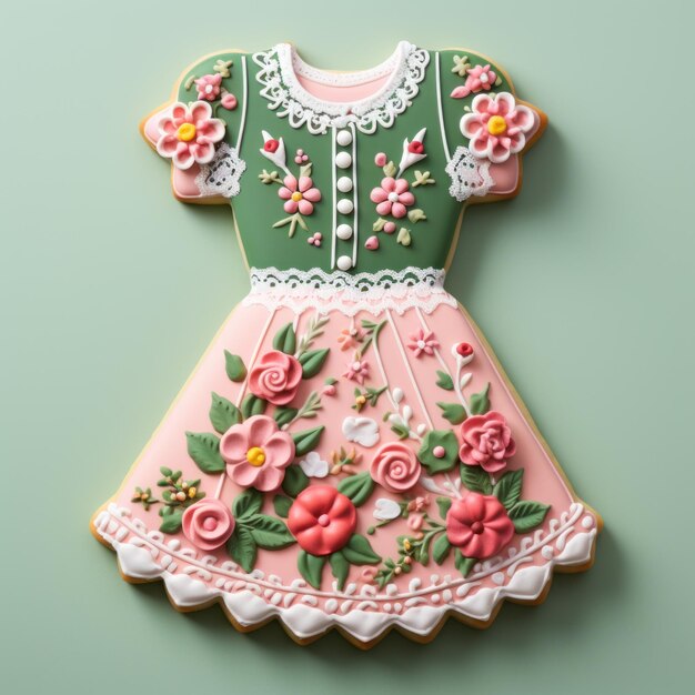 Délicieux biscuit au sucre en forme de robe Dirndl sur fond clair généré par l'IA