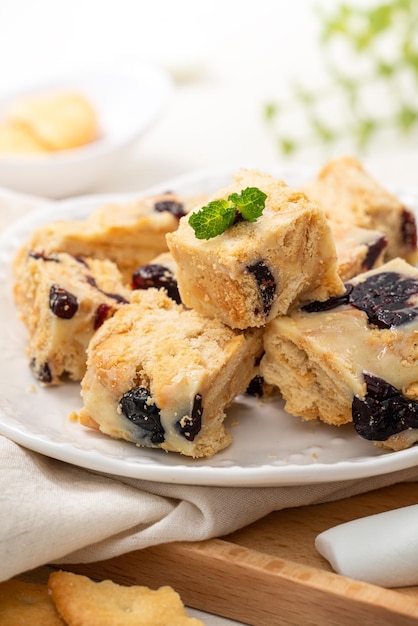 Délicieux biscuit à la guimauve nommé snow Q cookies avec une collation célèbre aux fruits secs aux canneberges pour un cadeau de festival à Taiwan