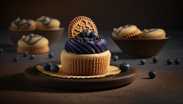 Délicieux biscuit spéculoos et cupcake aux myrtilles