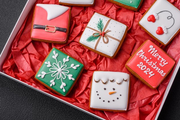 Délicieux biscuits de pain d'épice frais et colorés de Noël ou du Nouvel An