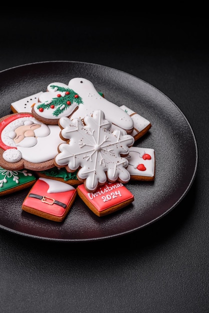 Délicieux biscuits de pain d'épice frais et colorés de Noël ou du Nouvel An