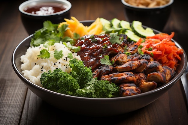 Un délicieux bol de Bouddha avec du poulet grillé et du chou frais