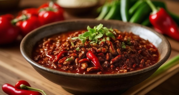 Un délicieux bol de chili avec une garniture fraîche