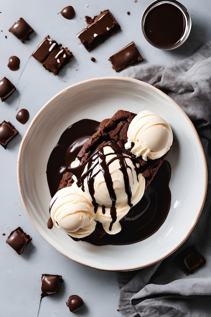 délicieux brownie au chocolat et à la citrouille avec de la glace sur une assiette