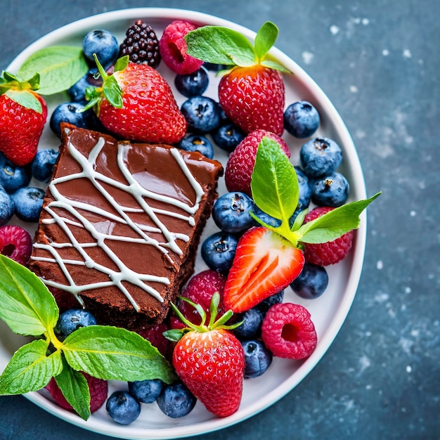 Délicieux brownie aux baies servi sur une assiette