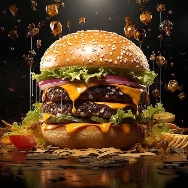 Photo un délicieux burger avec beaucoup d'ingrédients savoureux