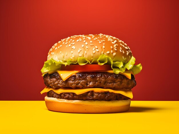 Photo un délicieux burger sur un fond jaune vibrant