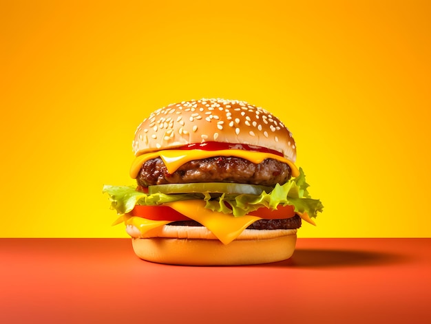 Photo un délicieux burger sur un fond jaune vibrant