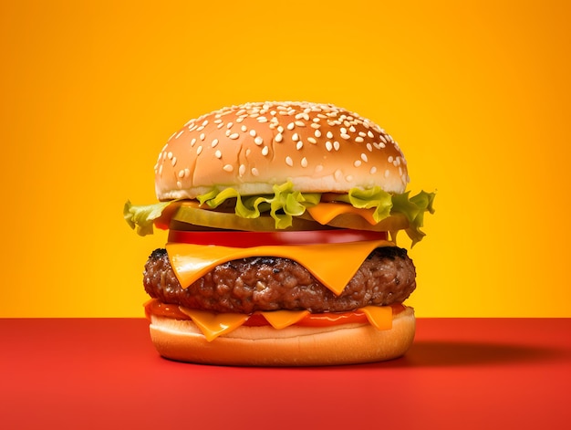 Photo un délicieux burger sur un fond jaune vibrant