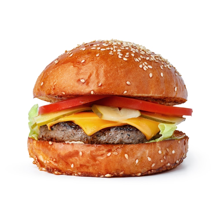 Photo délicieux burger frais isolé sur fond blanc