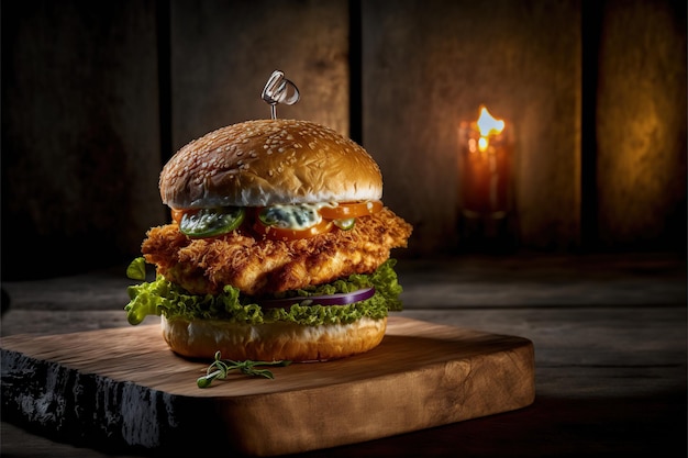 Délicieux burger de poulet croustillant AI