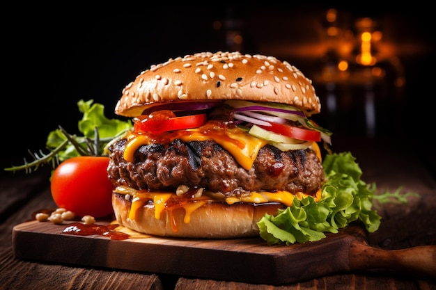 Un délicieux burger avec des tomates.